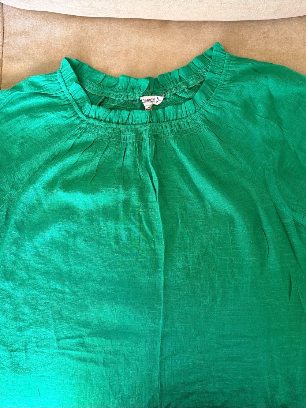 Nanette Lepore Girls' Emerald Green Ruffle Neck Top
